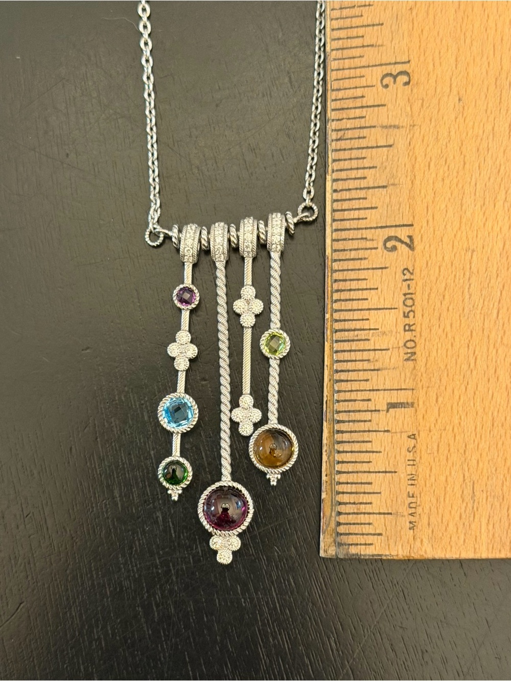 Judith Ripka Sterling Silver Multi Gemstone Fringe Dangle Necklace NEW 18” - Picture 2 of 4